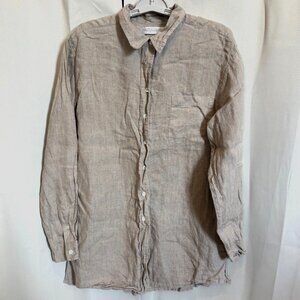 Valerie Stevens Womens Top‎ Large 100% Linen Beige Button Up Lagenlook 18544